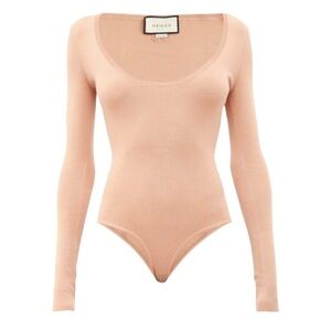 Gucci Women's Light Pink Long Sleeve Cashmere Bodysuit